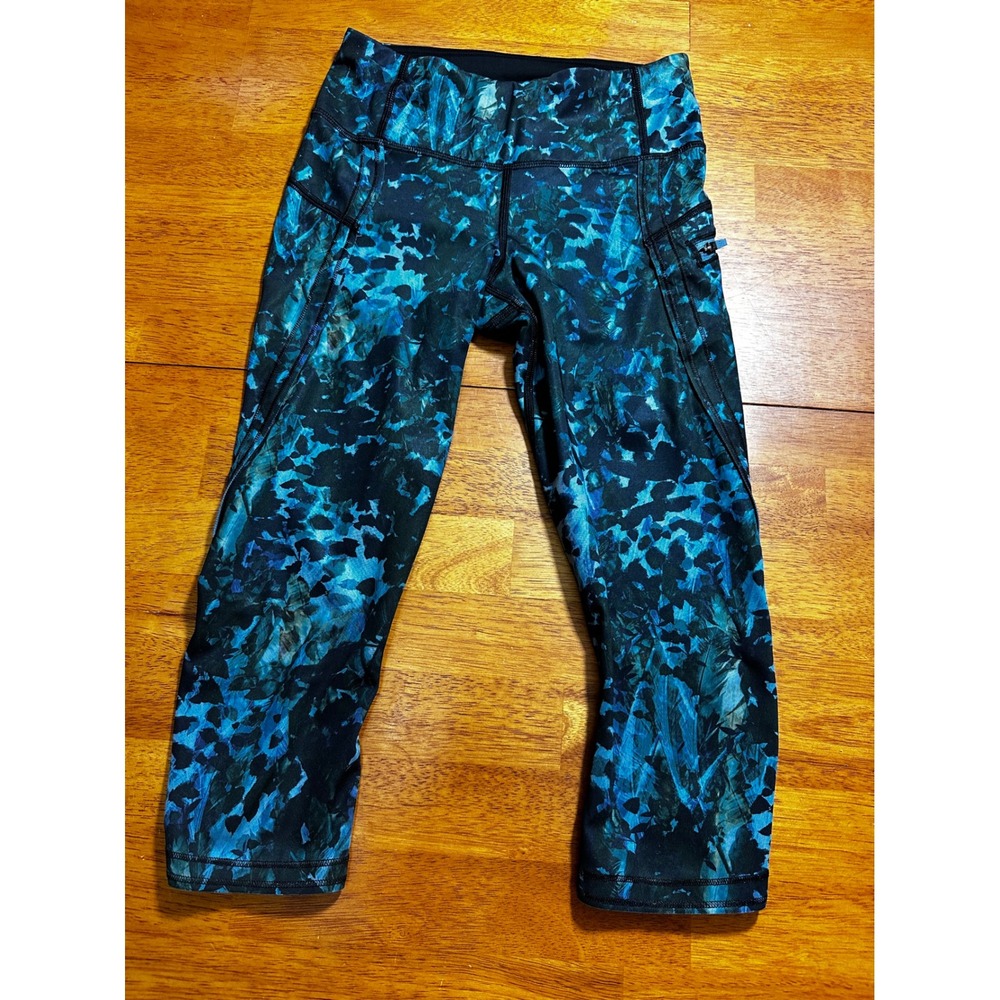 Lululemon Speed Up Crop 21 Blue Teal Abstract Floral Camo Running Leggings 2